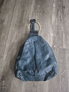 Women's Teal Floral-Embossed Backpack Sling Bag
